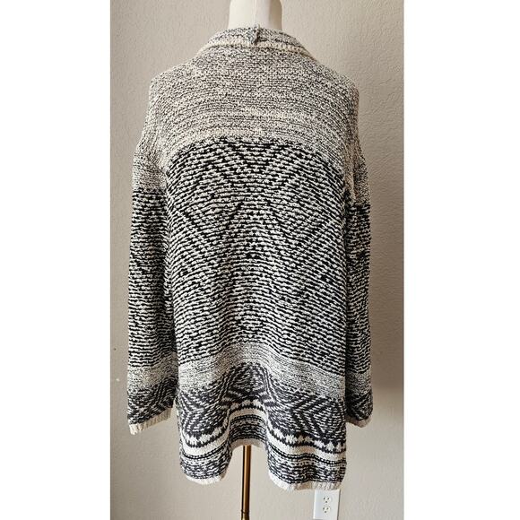 J. Jill Willow Fair Isle Long Sleeve Fringe Hem Cardigan‎ Sweater Black/White M - Picture 7 of 9